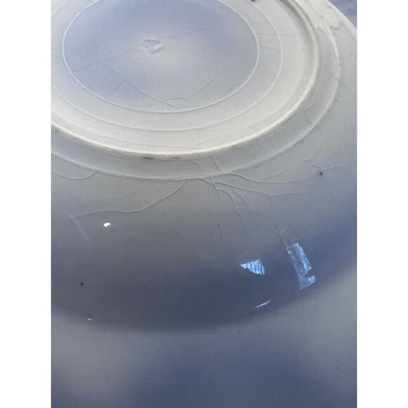 W.H. Grindley Flow Blue Soup Bowl, Shamrock Pattern, 9" Diameter, Shallow Bowl - Picture 8 of 12